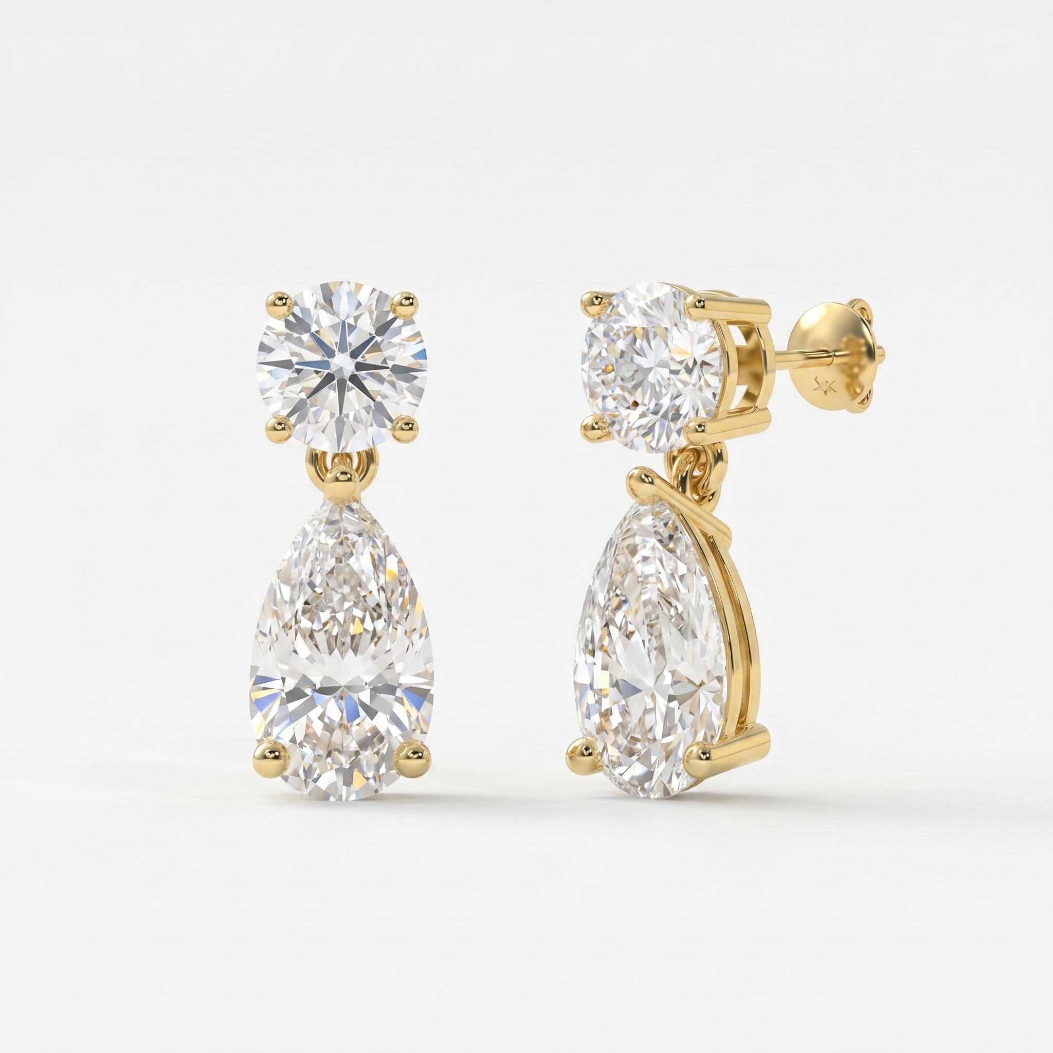 Round & Pear Diamond Drop Dangle Earring