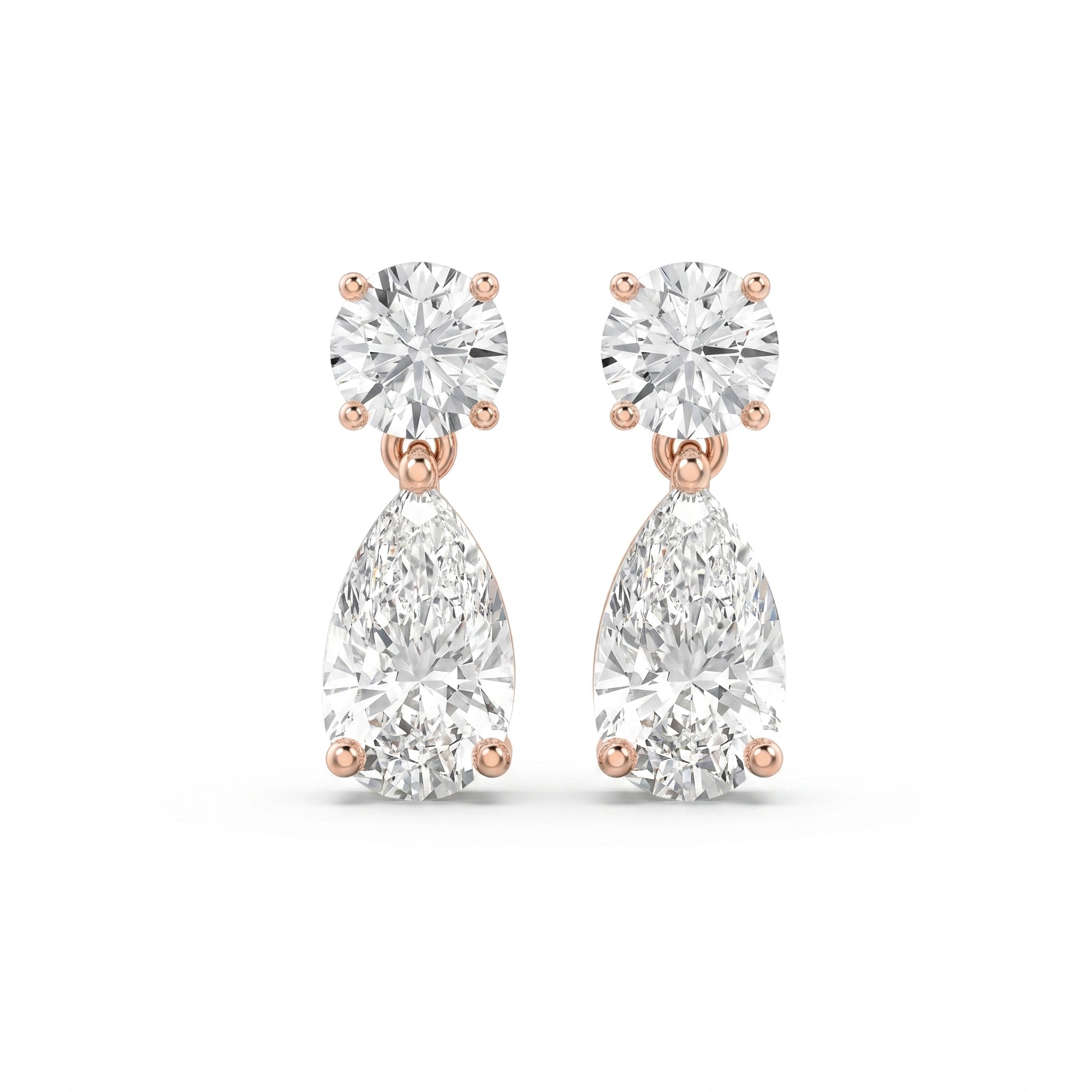 Round & Pear Diamond Drop Dangle Earring