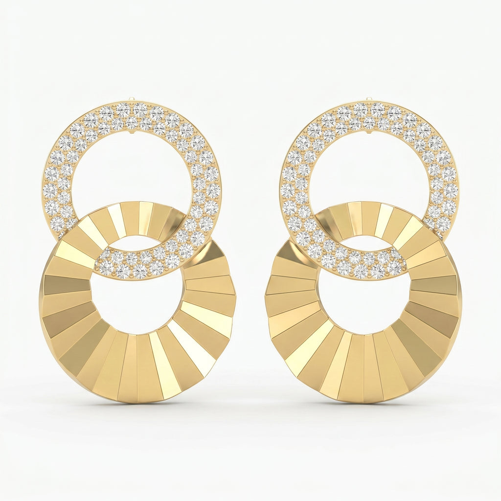 Luxury Pavé Double Circle Round Diamond Drop Earrings