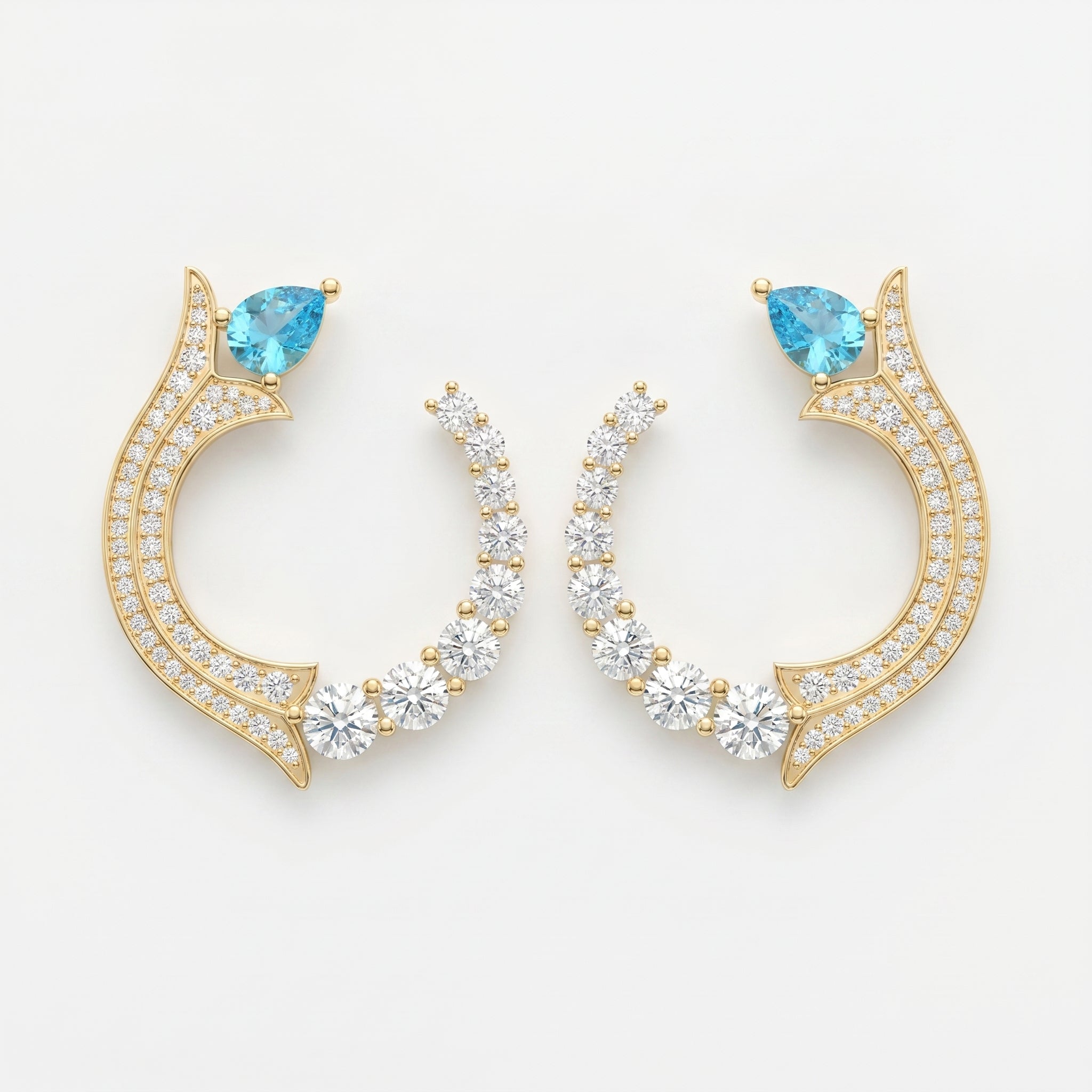 luxurious Pear Cut Blue Gemstone & Round Diamond Fashion Earrings