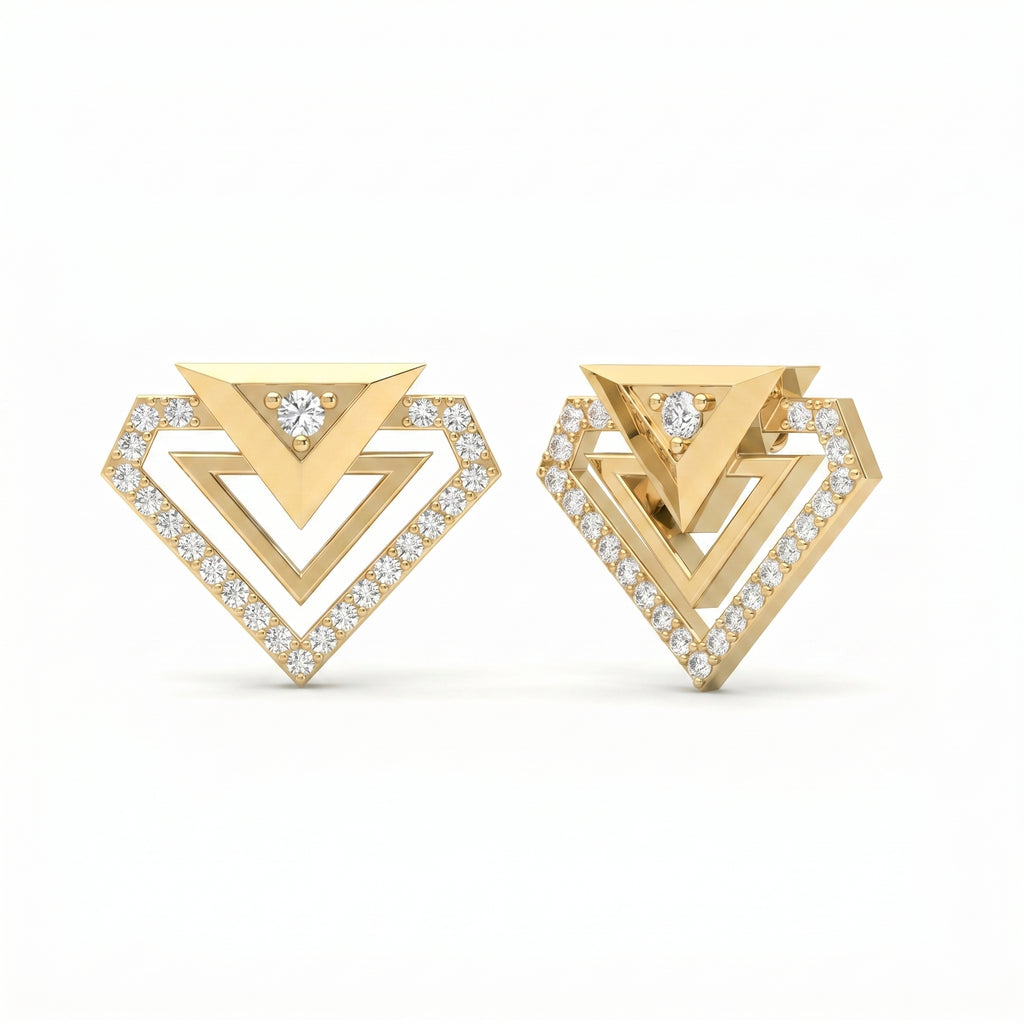 Modern Pavé Geometric Triangle Diamond Fashion Earrings