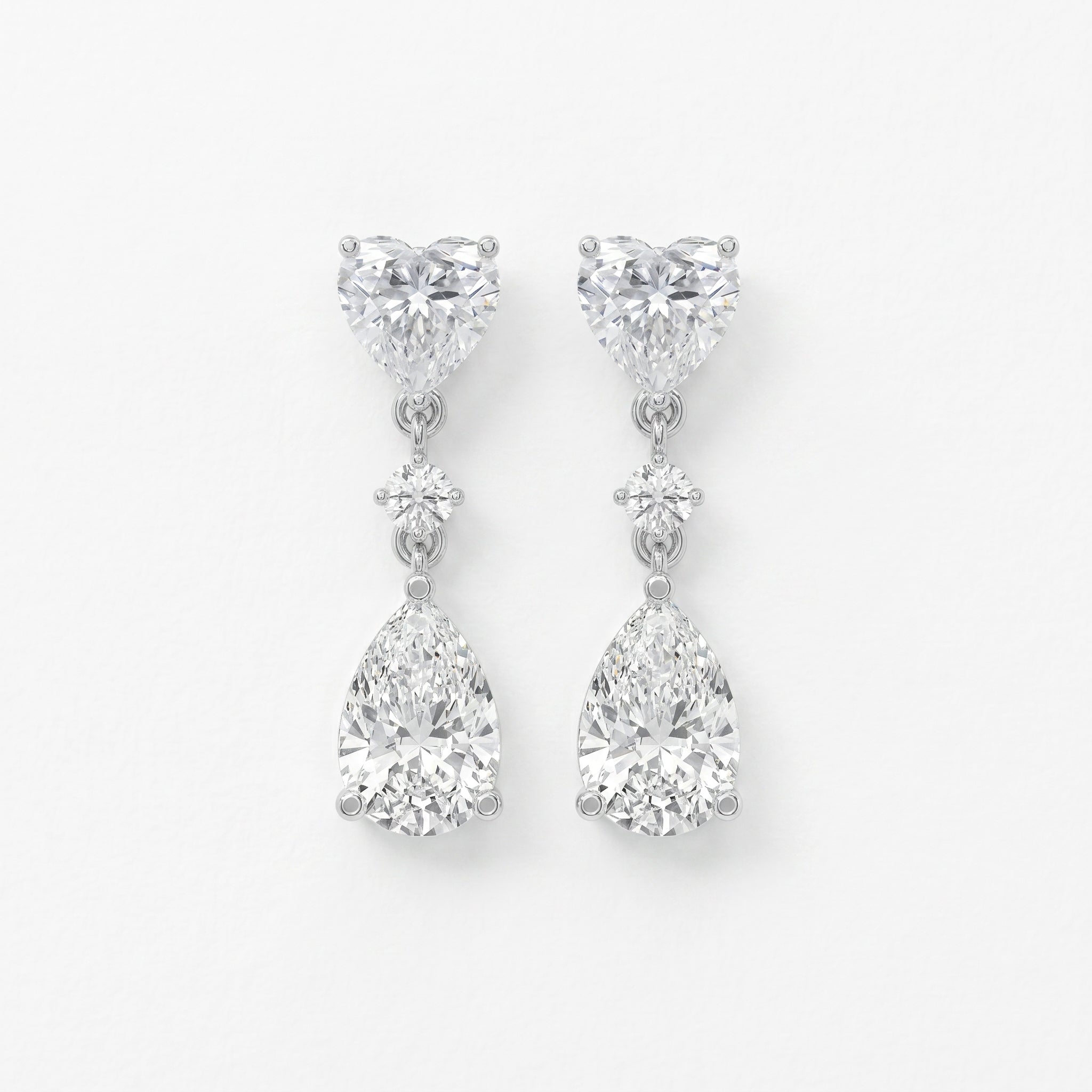 Romantic Heart & Pear Cut Diamond Drop Dangle Earring