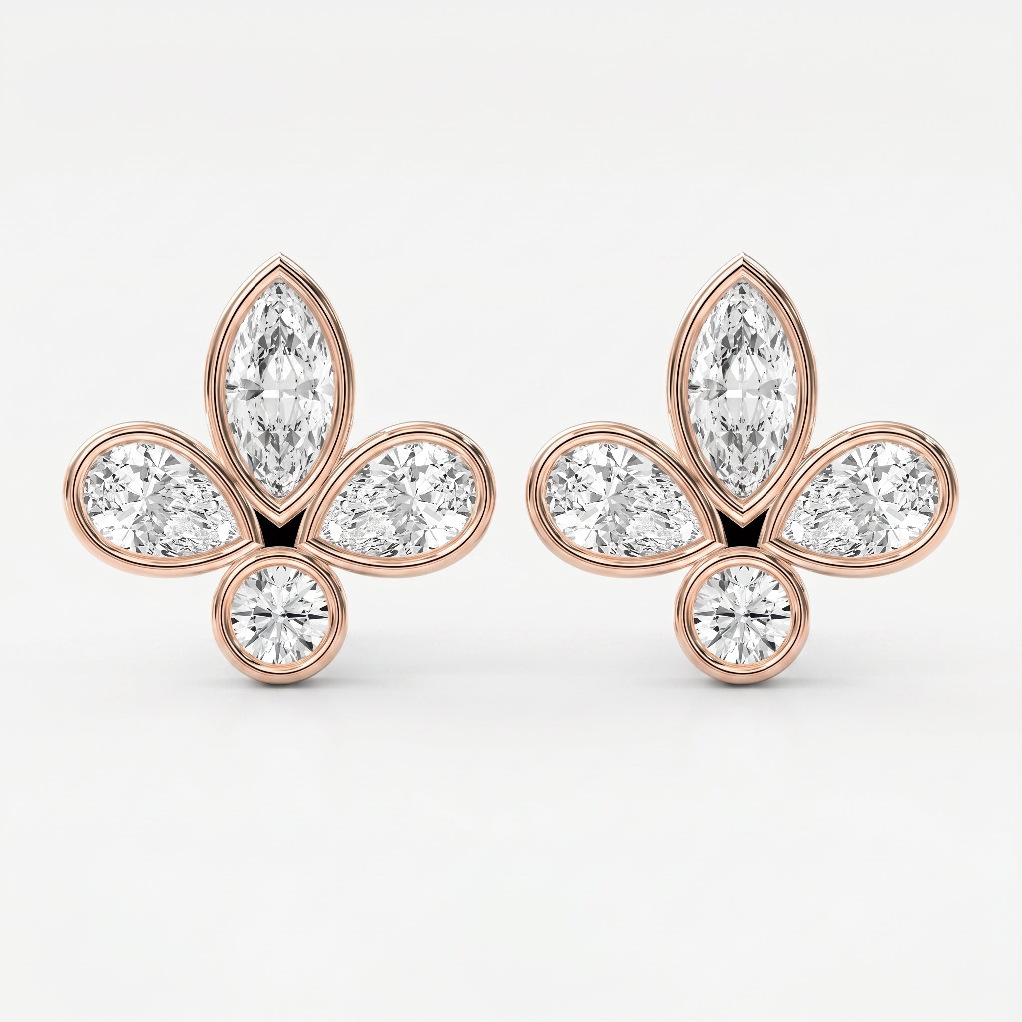 Marquise & Pear Cut Diamond Flower Stud Fashion Earrings
