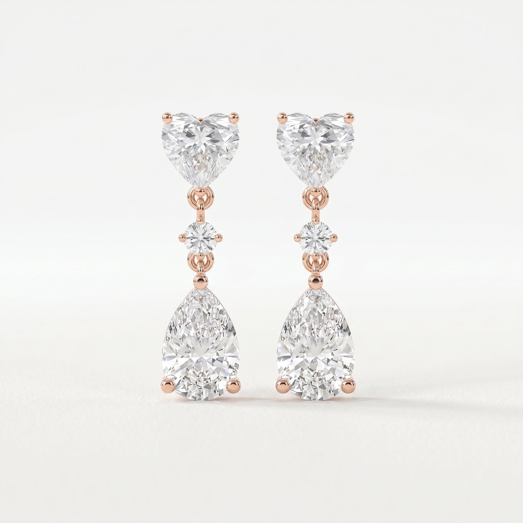 Romantic Heart & Pear Cut Diamond Drop Dangle Earring