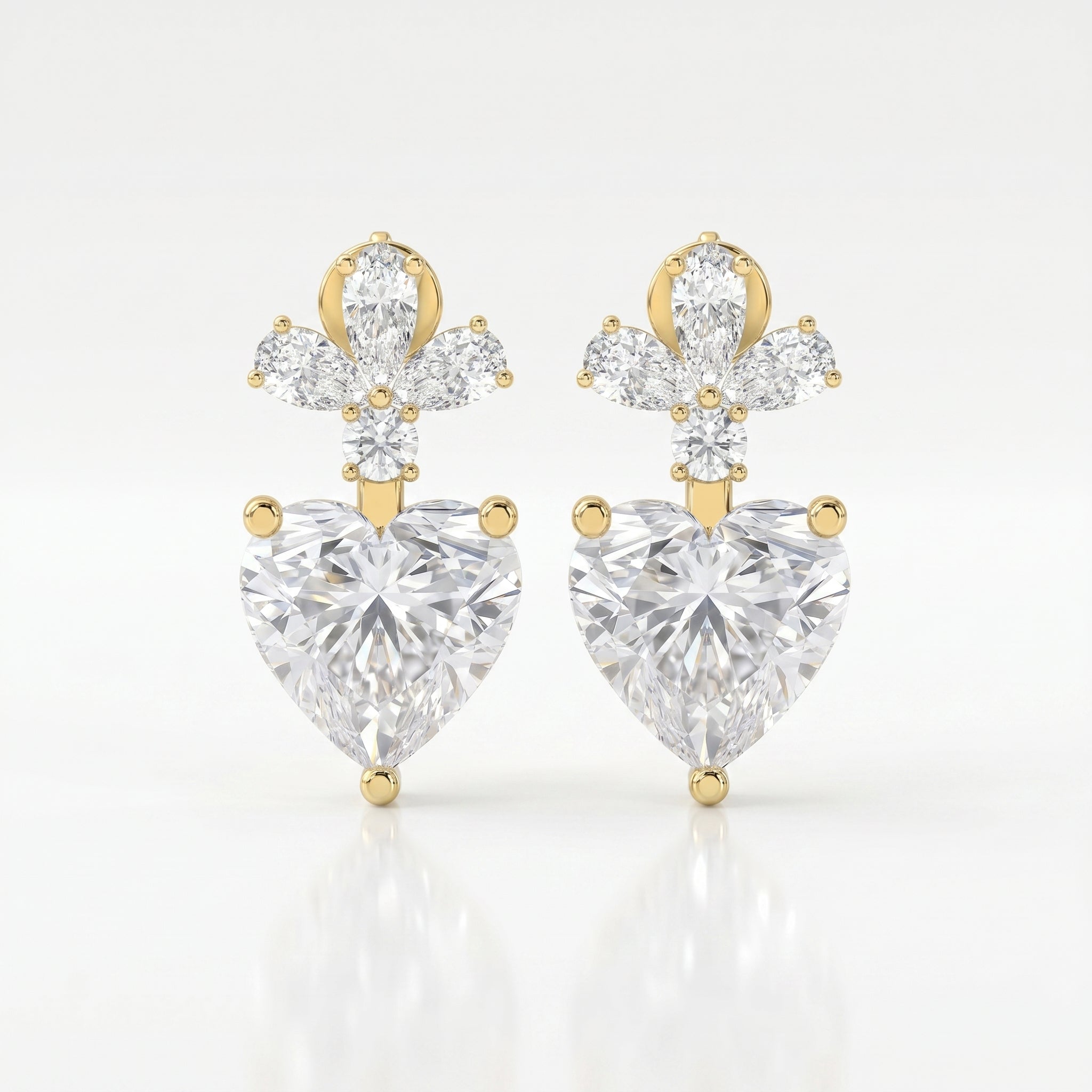 Floral Cluster Heart Diamond Drop Earring