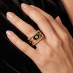 Wide Round Diamond Band with Black Enamel Ring