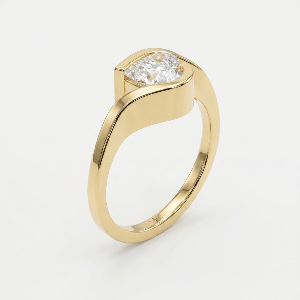 Modern Geometric Diamond Solitaire Engagement Ring