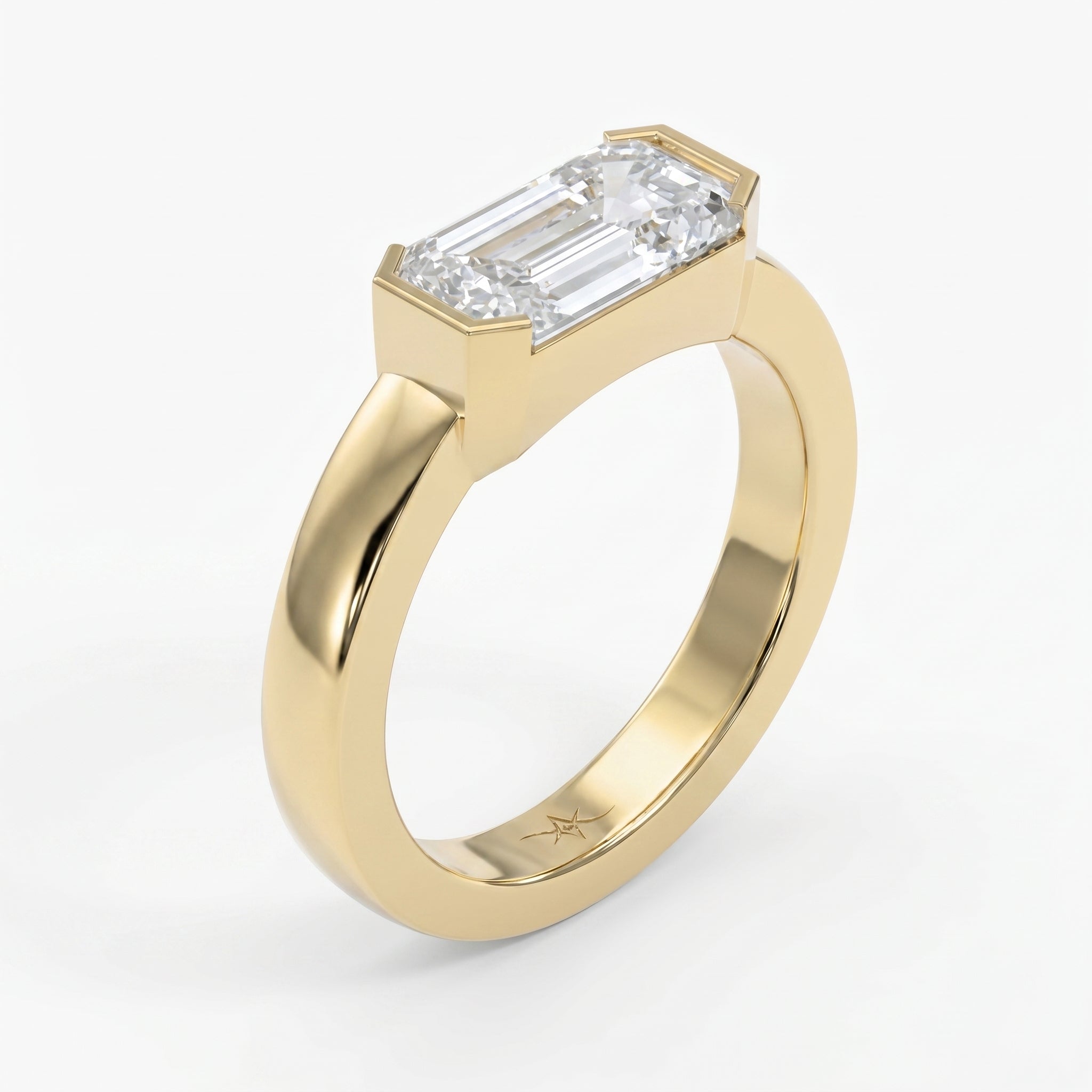 Bar Channel Setting Emerald Shape Diamond Solitaire Ring