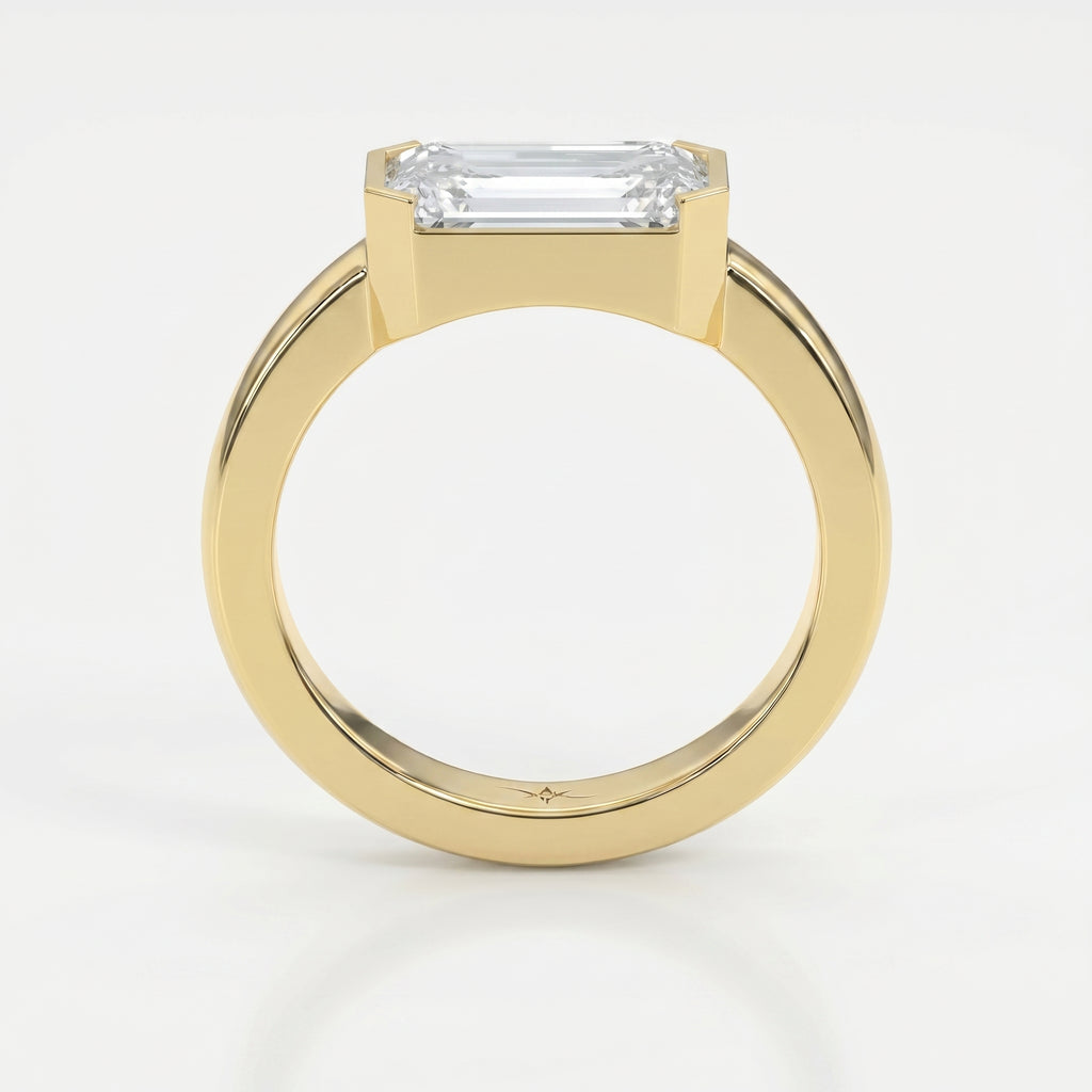 Bar Channel Setting Emerald Shape Diamond Solitaire Ring