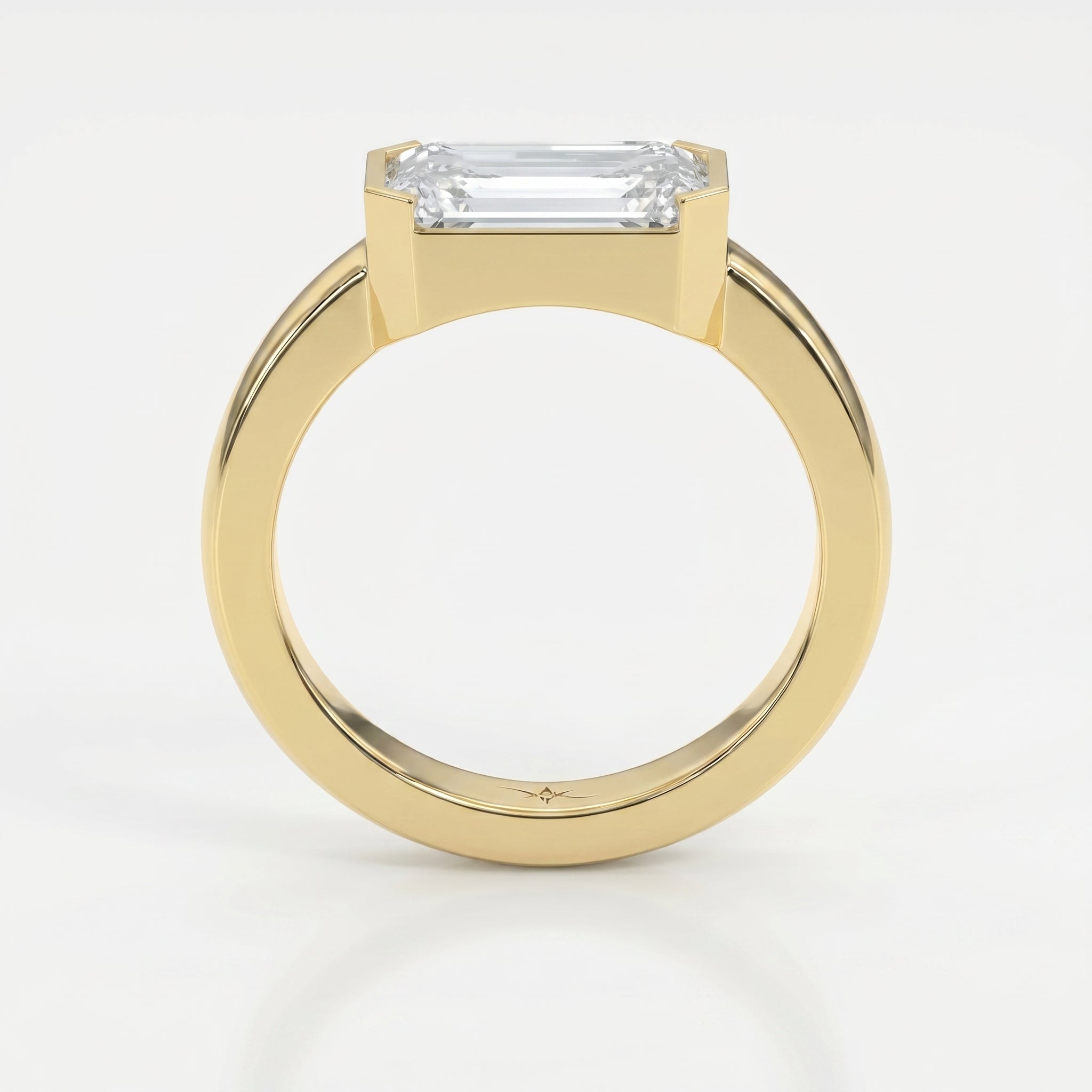 Bar Channel Setting Emerald Shape Diamond Solitaire Ring