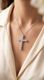 Round Diamond Cross Pendant Necklace