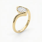 Modern Twist Bypass Design Oval Diamond Solitaire Ring