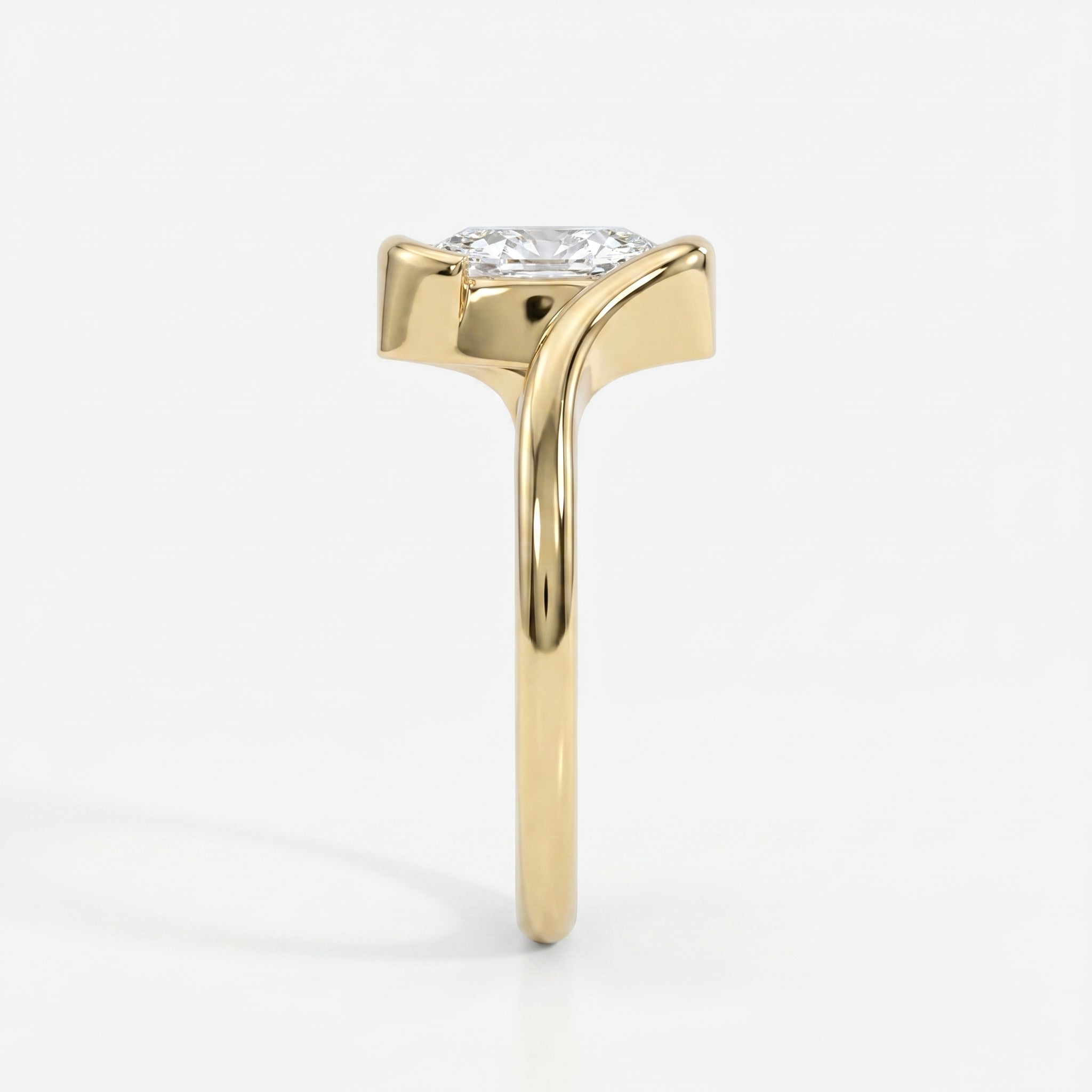 Modern Twist Bypass Design Oval Diamond Solitaire Ring