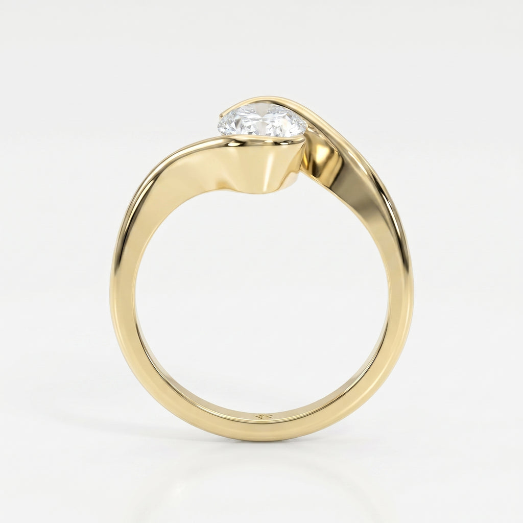 Modern Twist Bypass Design Oval Diamond Solitaire Ring