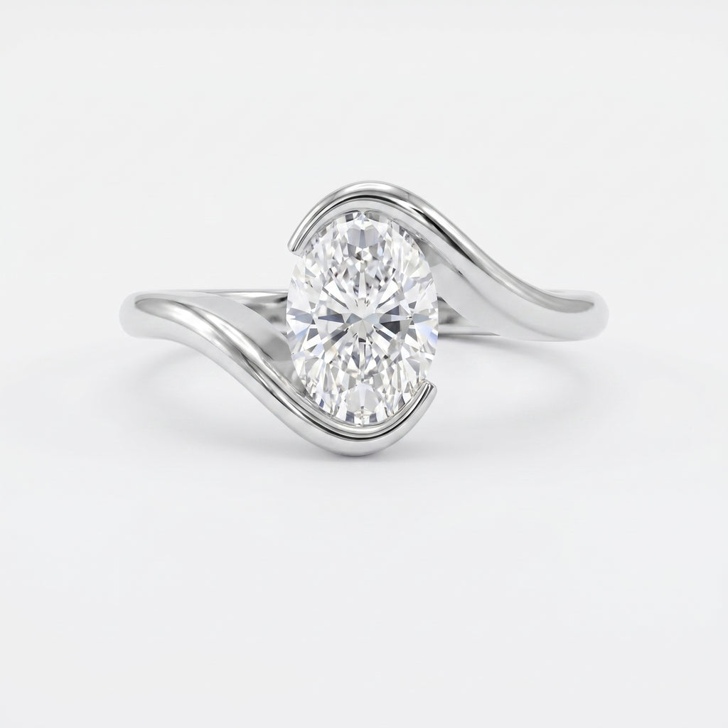 Modern Twist Bypass Design Oval Diamond Solitaire Ring