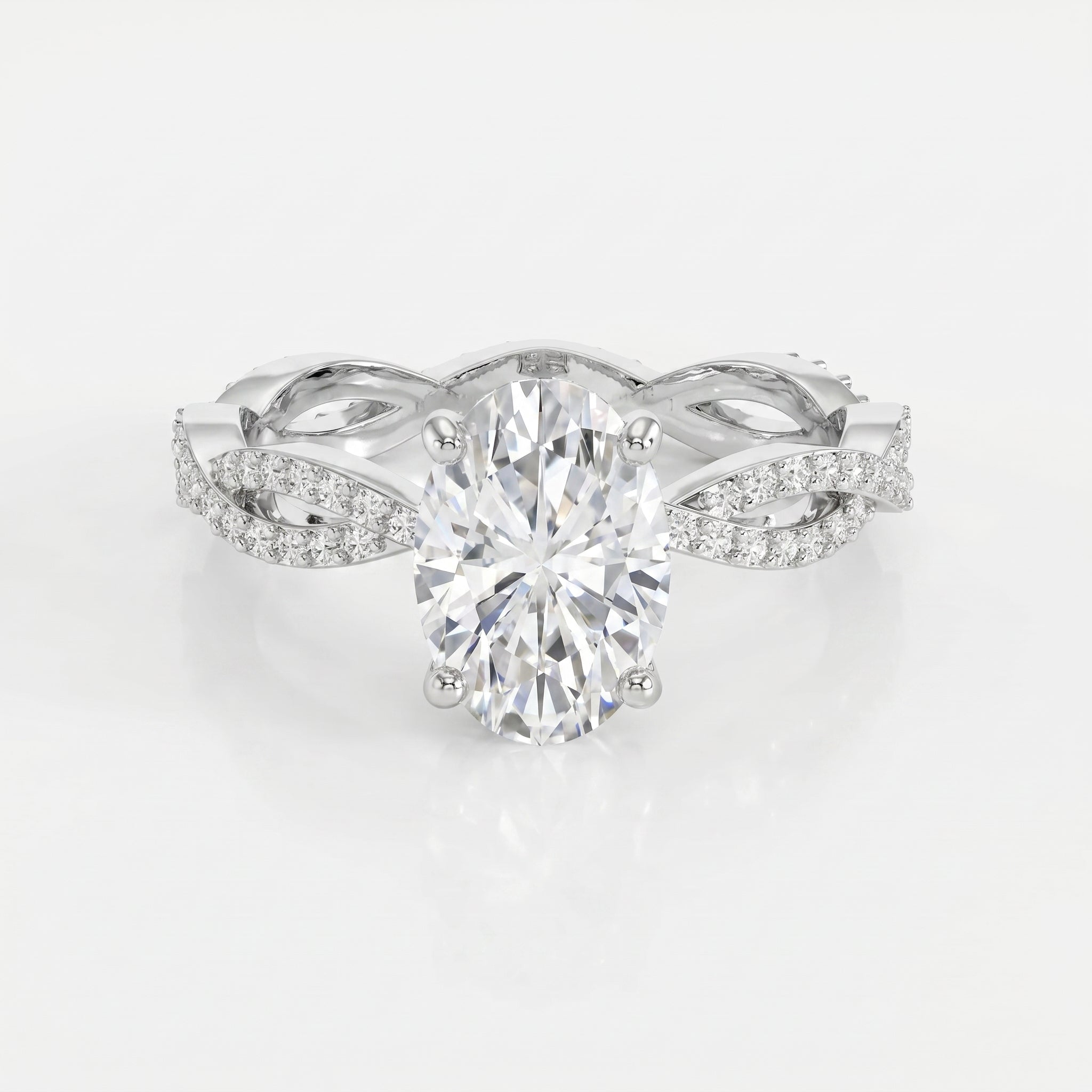 Elegant Oval Cut Diamond with Twisted Pave Engagement Ring