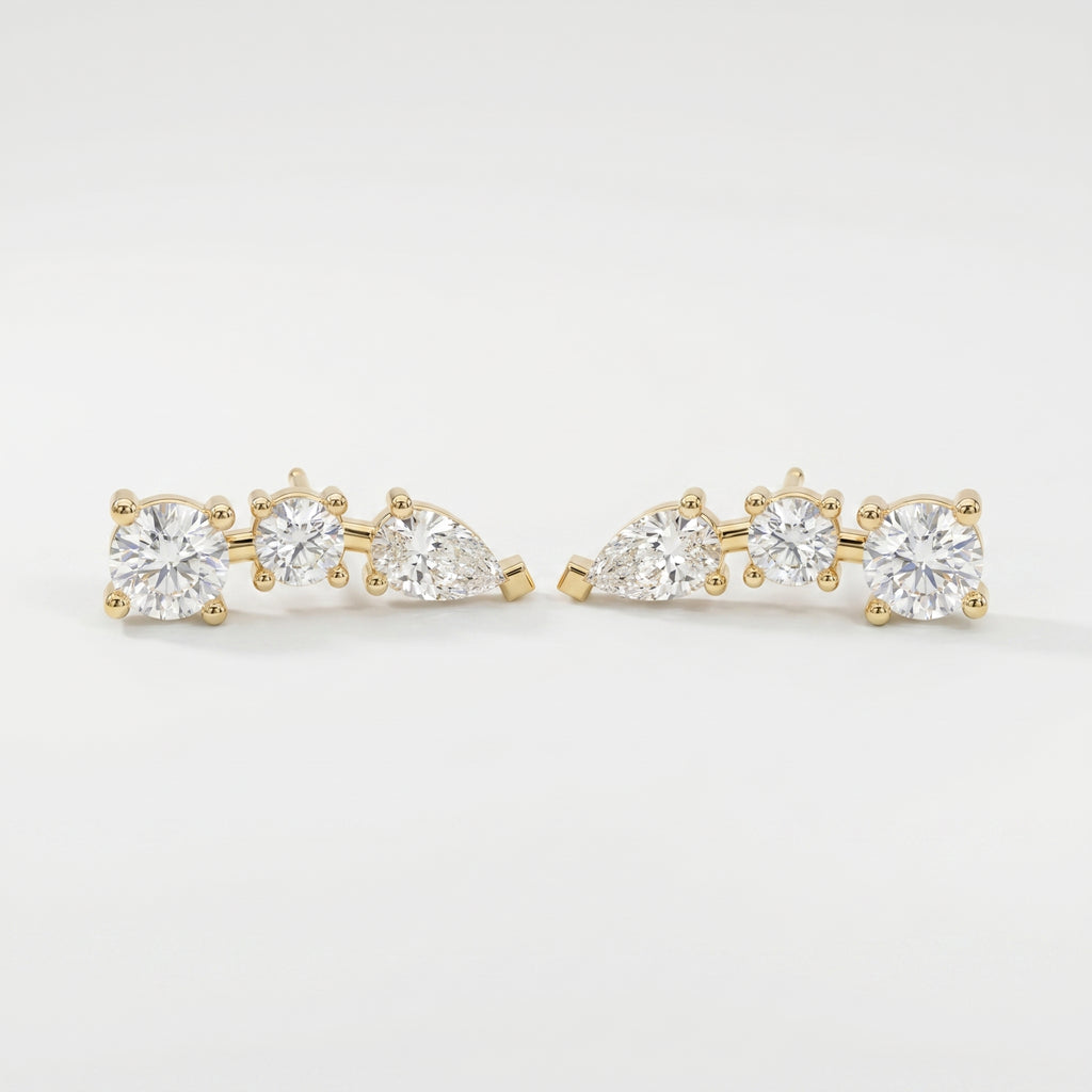 Pear & Round Diamond Cluster Design Fashion Earrings