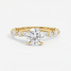 Elegant Round Prong Set Diamond Ring with Marquise Accents Side Stone Engagement Ring