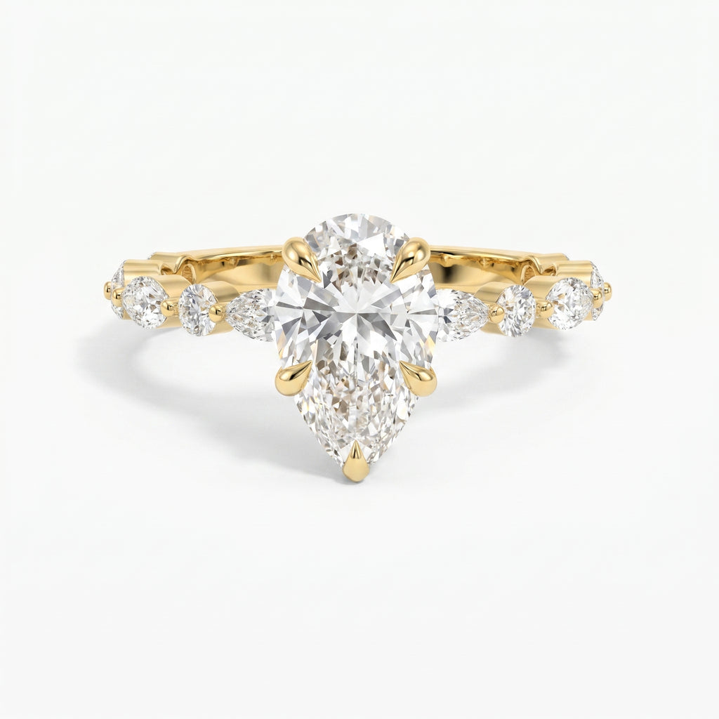 Elegant Pear Cut Diamond Side Stones  Engagement Ring