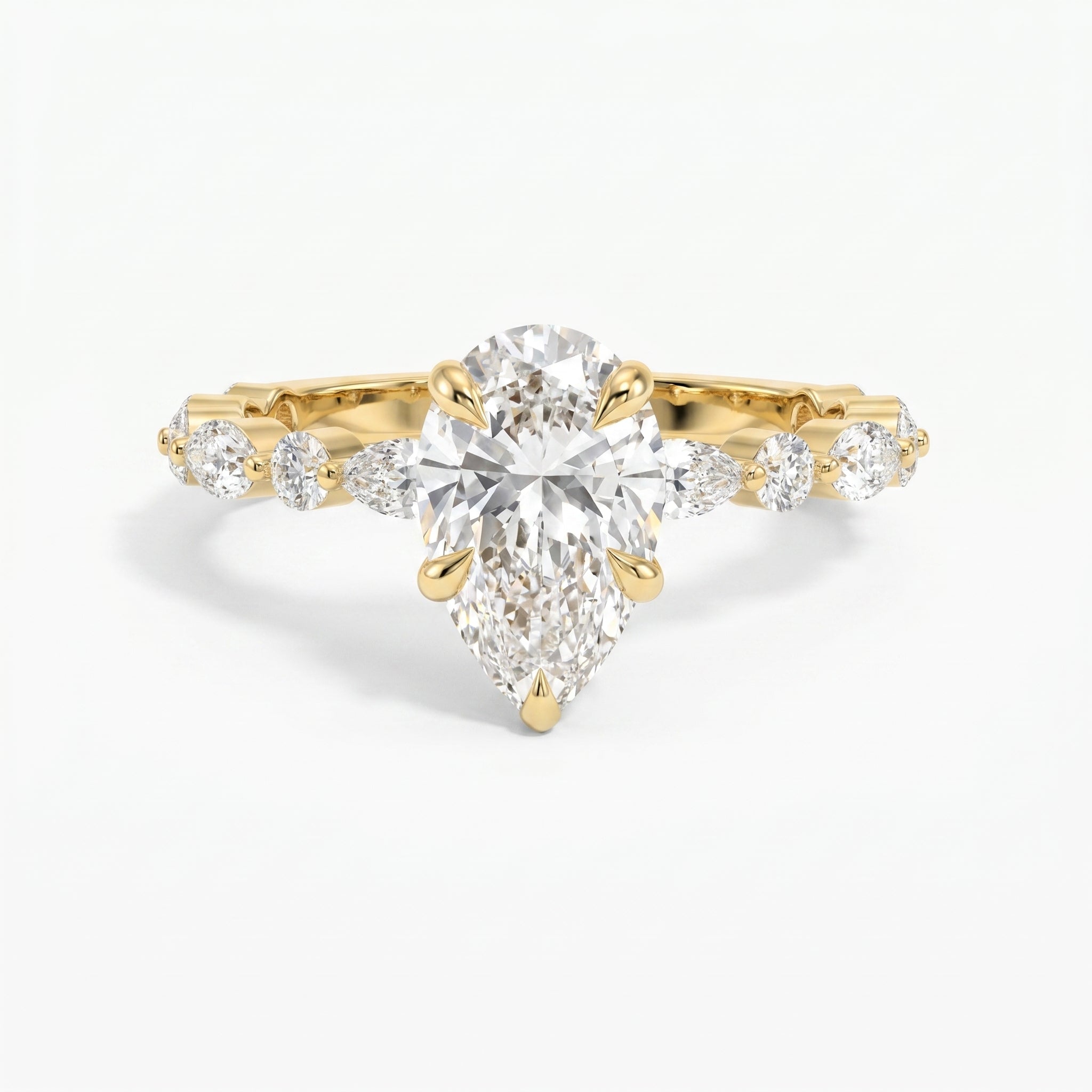 Elegant Pear Cut Diamond Side Stones  Engagement Ring