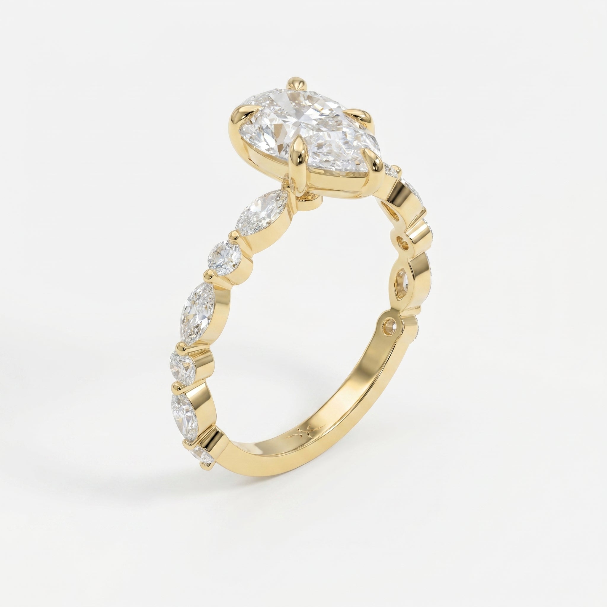 Elegant Pear Cut Diamond Side Stones  Engagement Ring