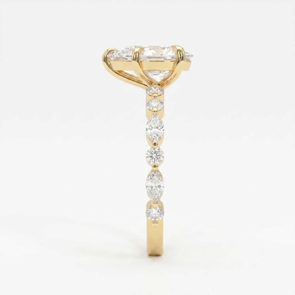Elegant Pear Cut Diamond Side Stones  Engagement Ring