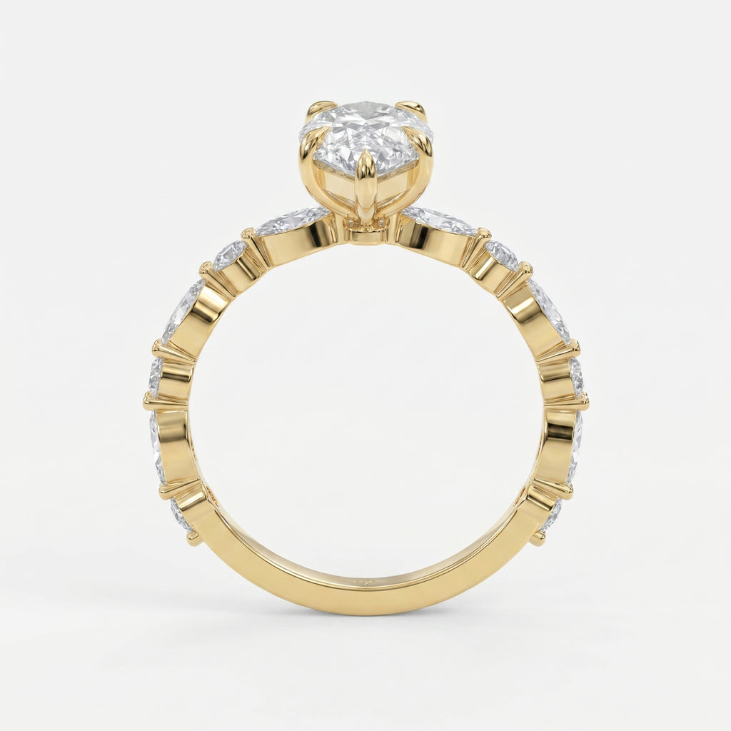 Elegant Pear Cut Diamond Side Stones  Engagement Ring