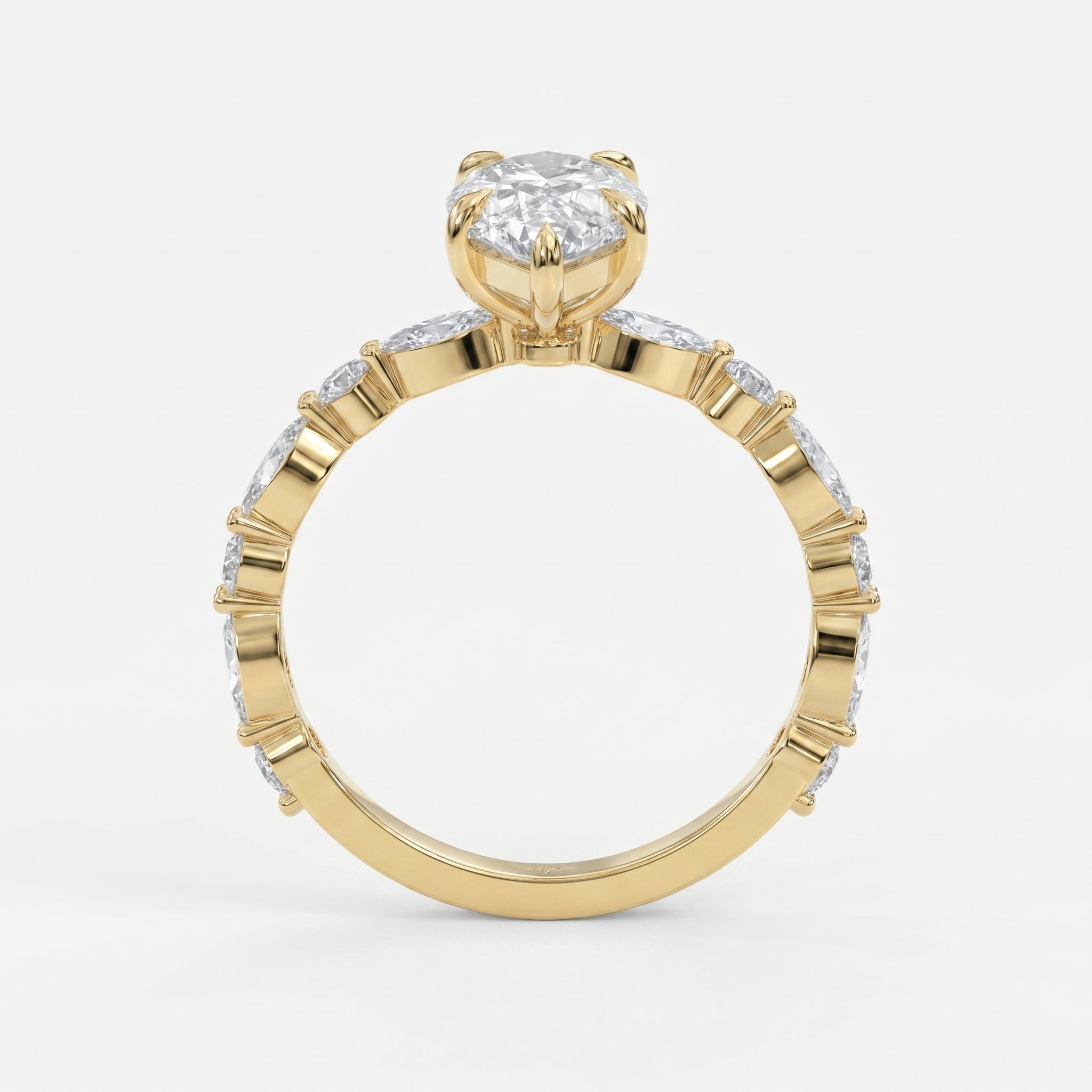 Elegant Pear Cut Diamond Side Stones  Engagement Ring