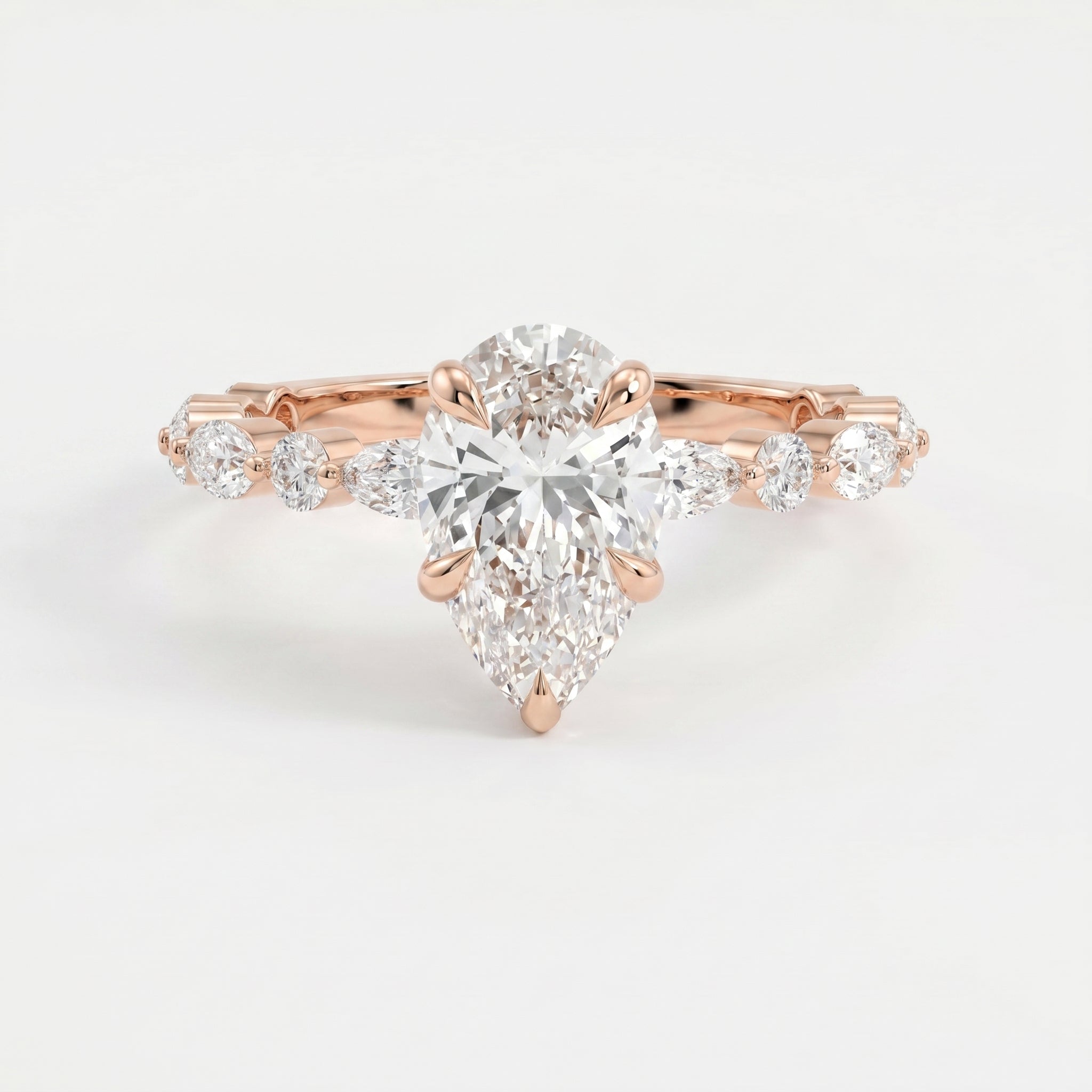 Elegant Pear Cut Diamond Side Stones  Engagement Ring