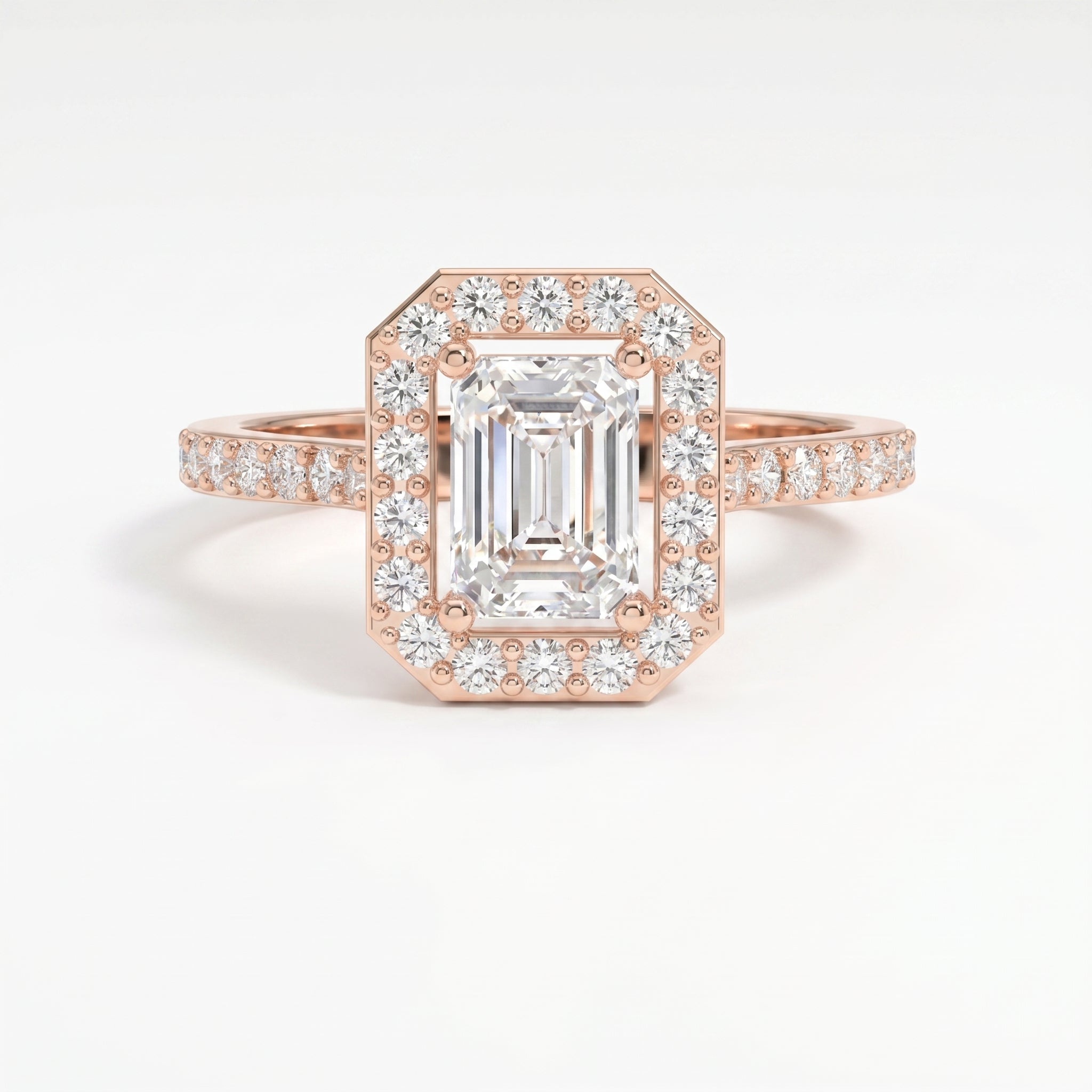 Emerald Cut Diamond Side Stone Pavé Engagement Ring