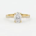 Oval Cut Diamond Side Stone Engagement Ring with Pavé Band