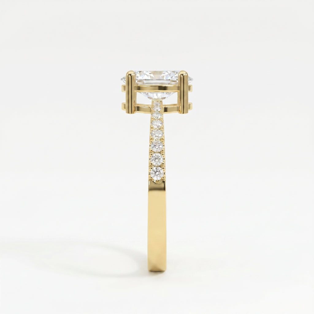 Oval Cut Diamond Side Stone Engagement Ring with Pavé Band