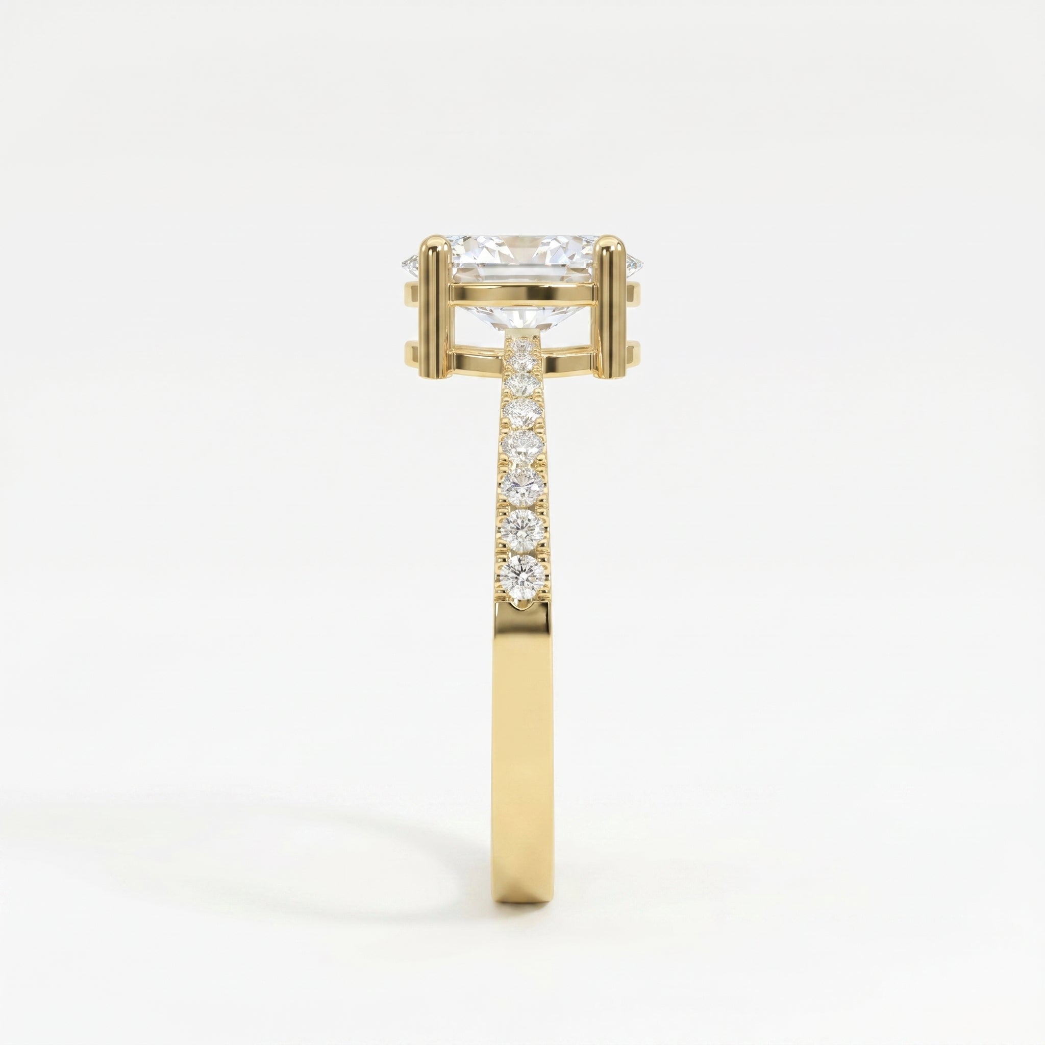 Oval Cut Diamond Side Stone Engagement Ring with Pavé Band