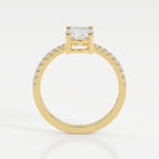 Oval Cut Diamond Side Stone Engagement Ring with Pavé Band