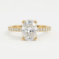 Cushion Cut Diamond Pave Side Stone Engagement Ring