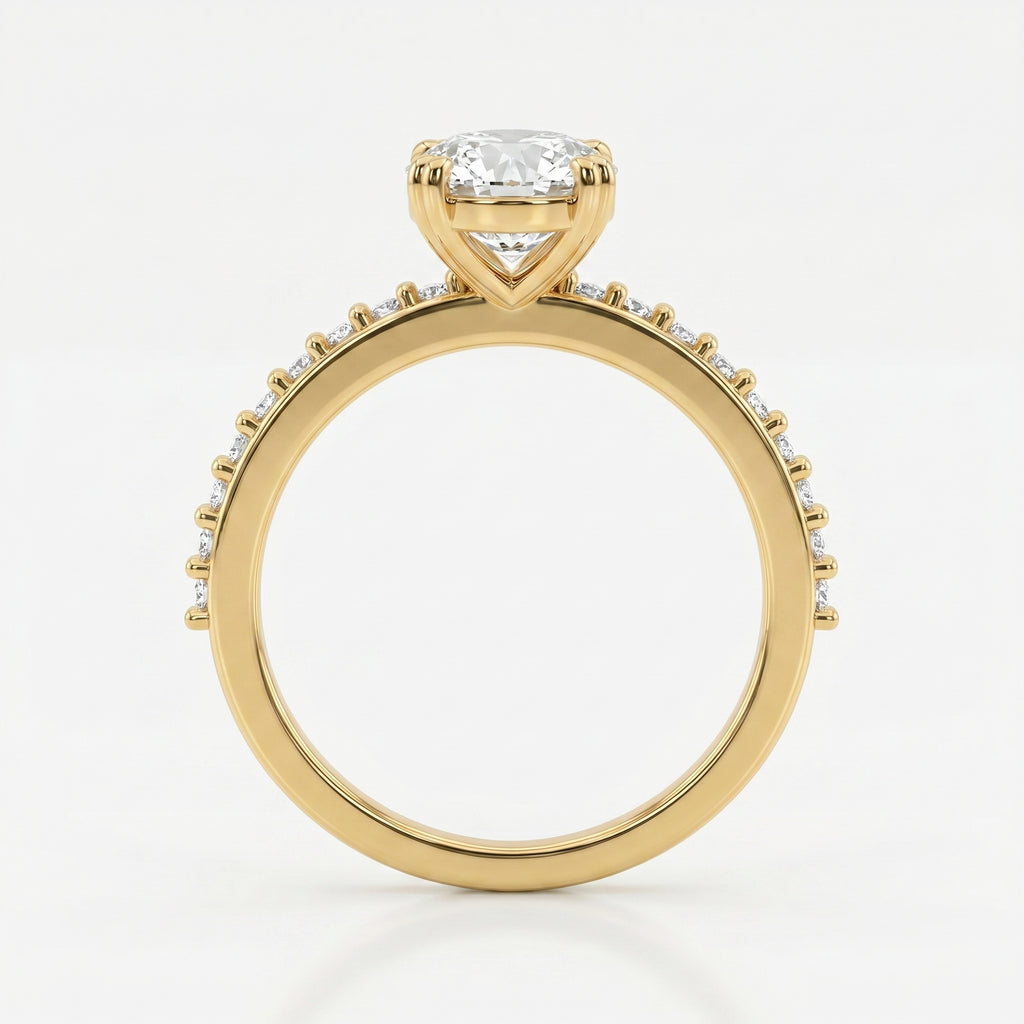 Cushion Cut Diamond Pave Side Stone Engagement Ring
