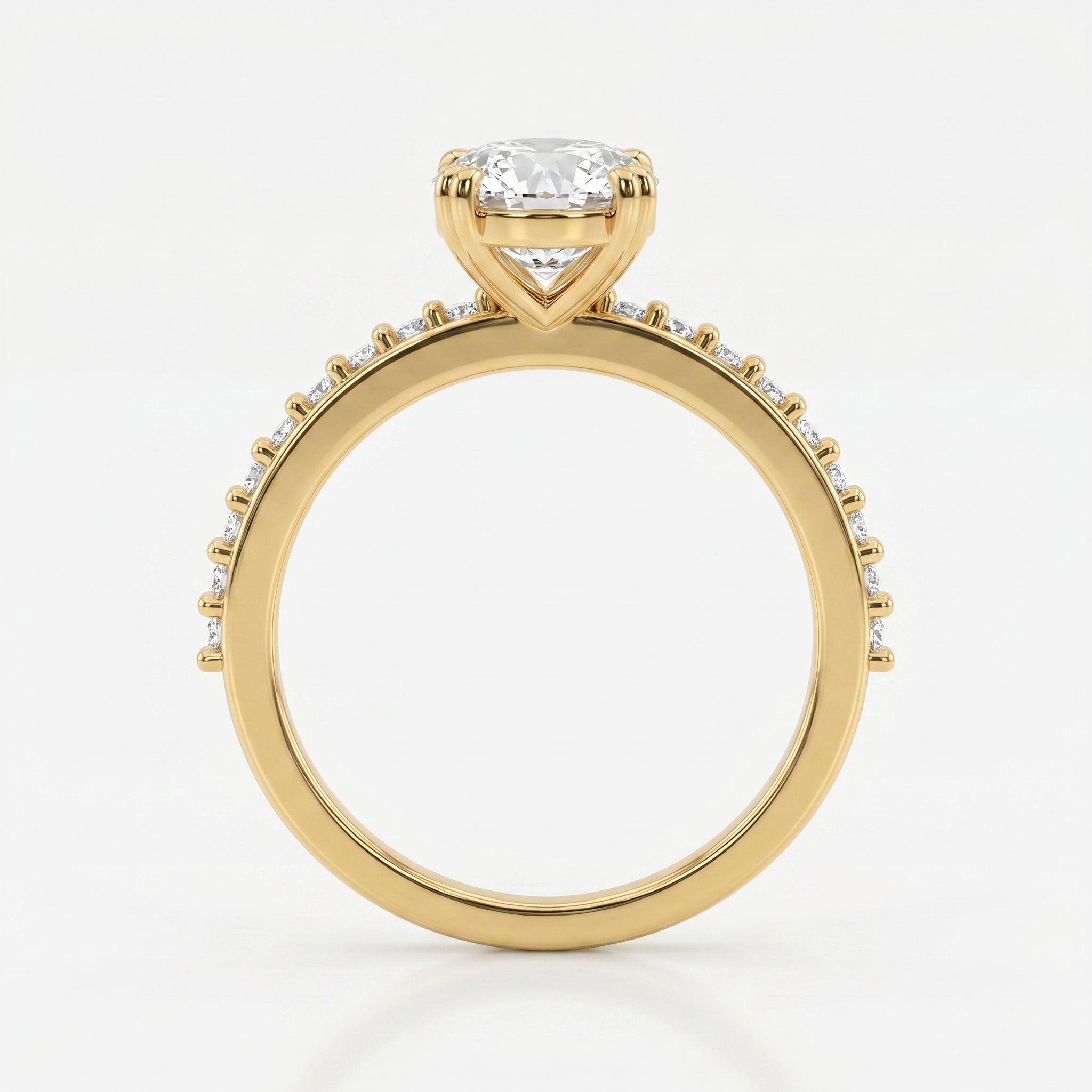 Cushion Cut Diamond Pave Side Stone Engagement Ring