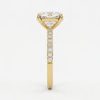 Cushion Cut Diamond Pave Side Stone Engagement Ring