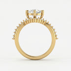 Round Cut Diamond Split Shank Chevron Pave Side Stone Engagement Ring