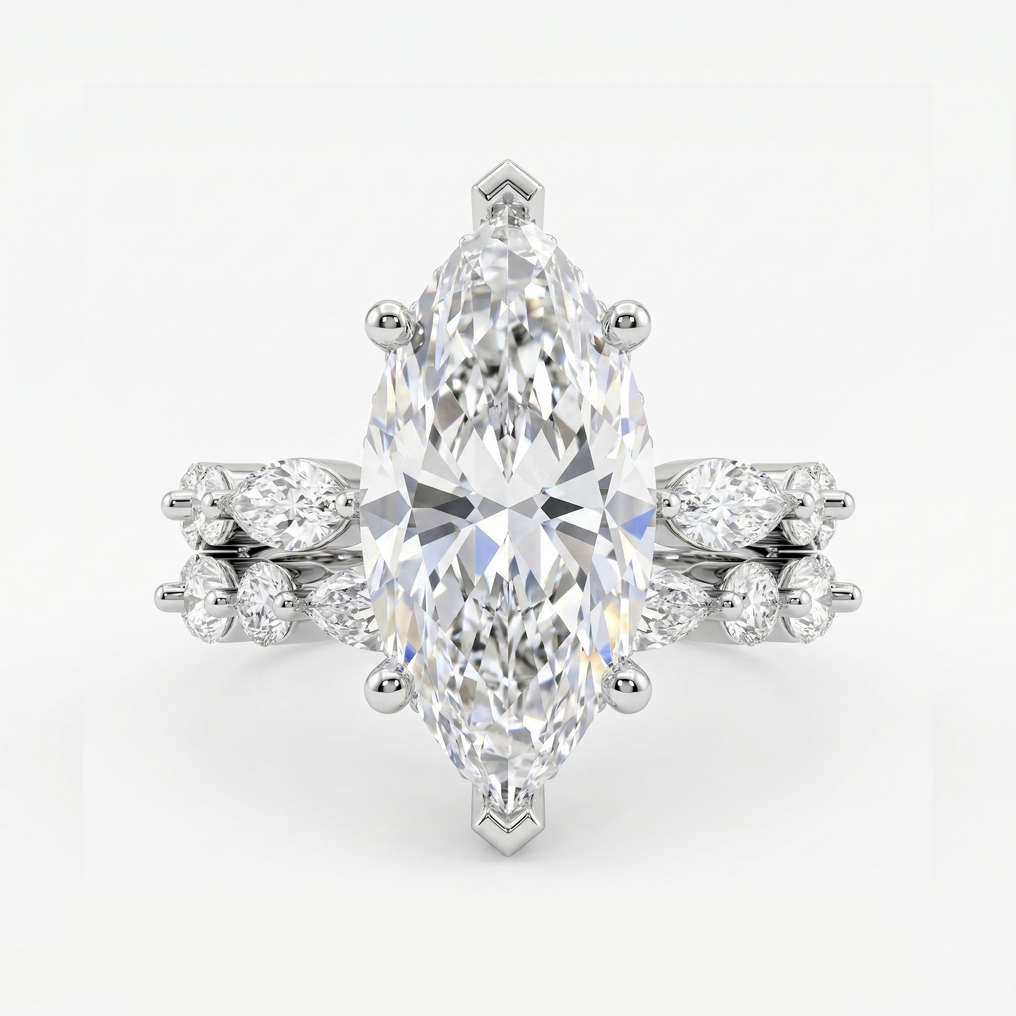 Marquise Diamond Bridal Set Statement Side Stone Engagement Ring