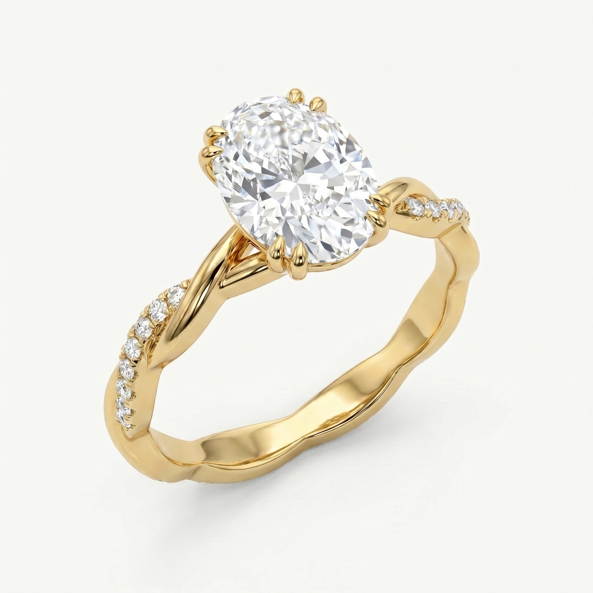 Oval Cut Diamond Round Accent Side Stone Engagement Ring
