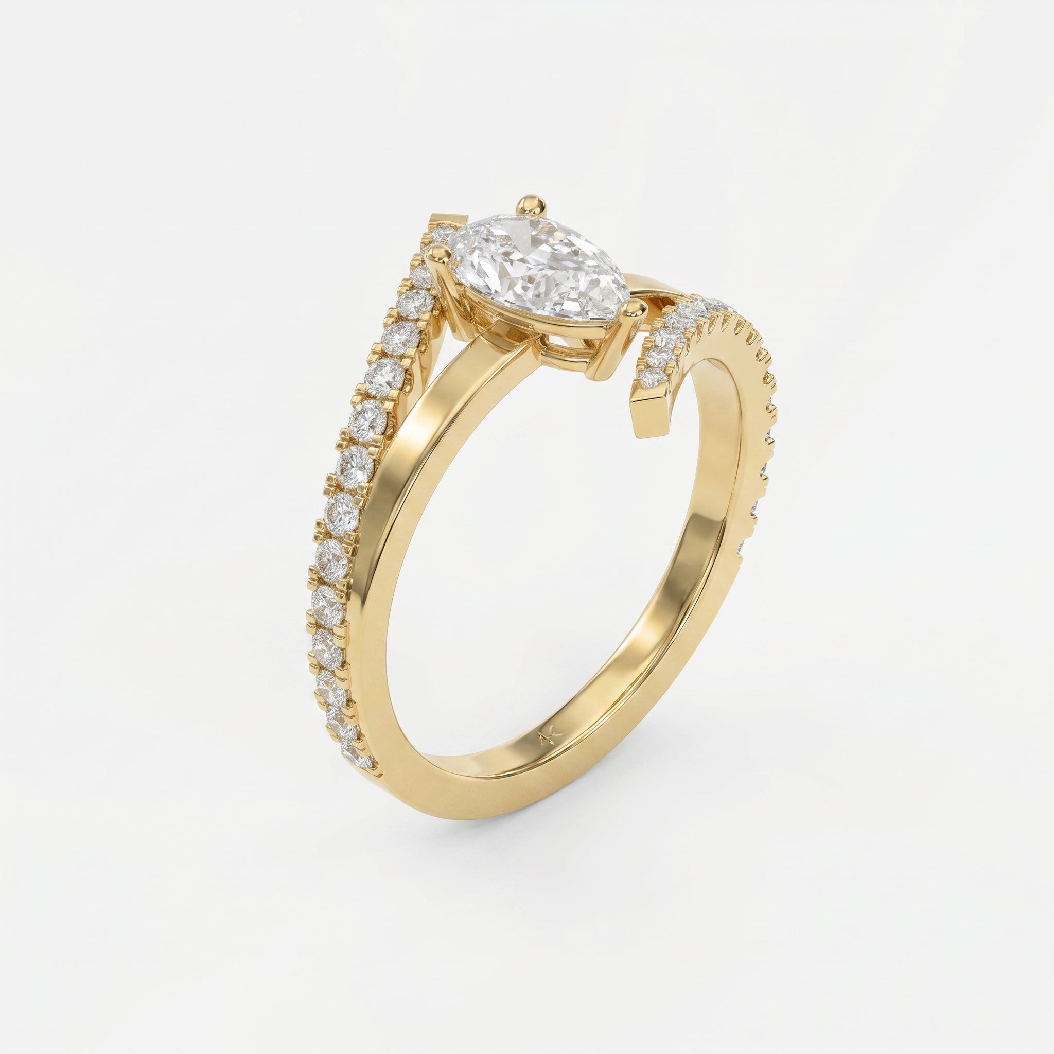 Elegant Pear-Cut Diamond Bypass Side Stone Engagement Ring