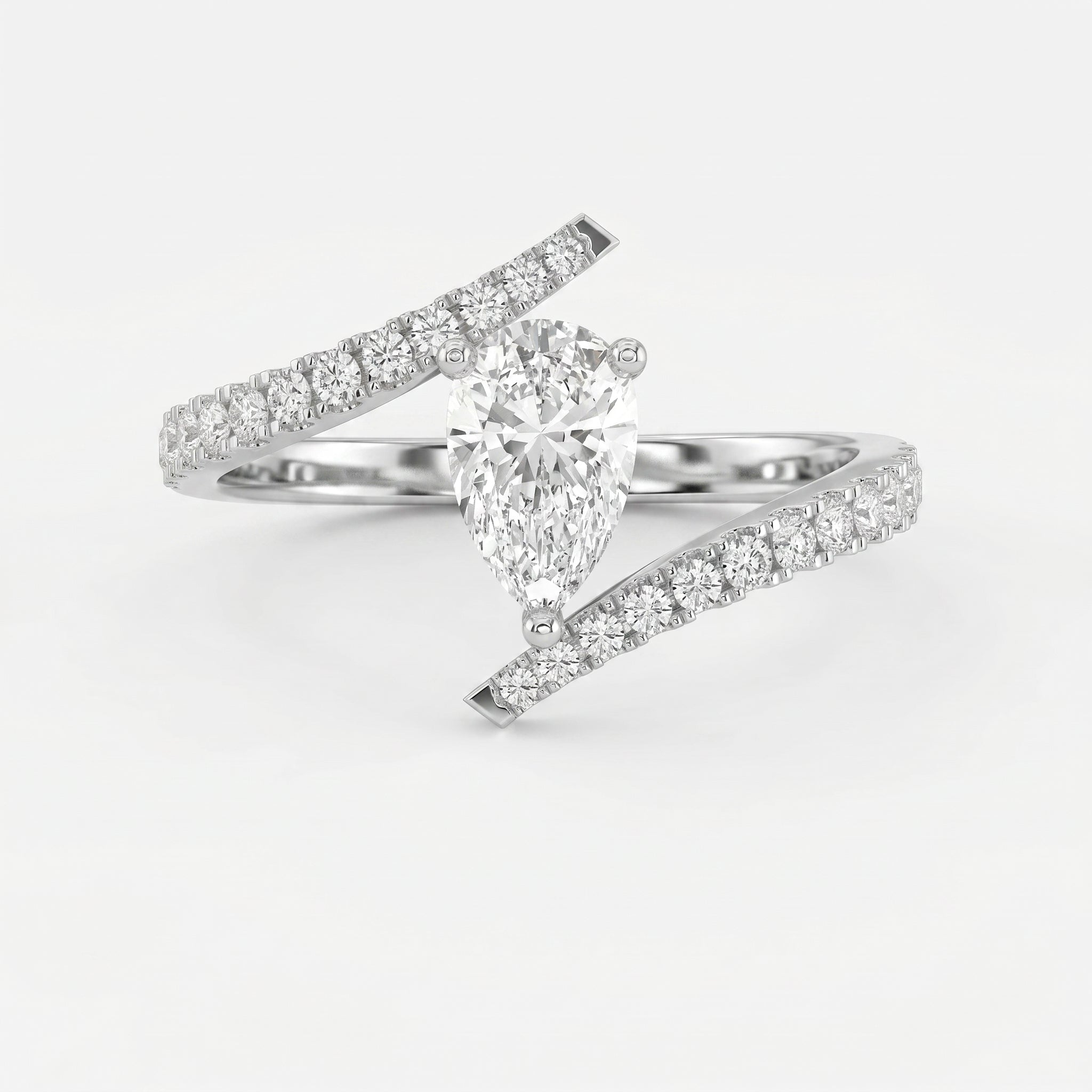 Elegant Pear-Cut Diamond Bypass Side Stone Engagement Ring