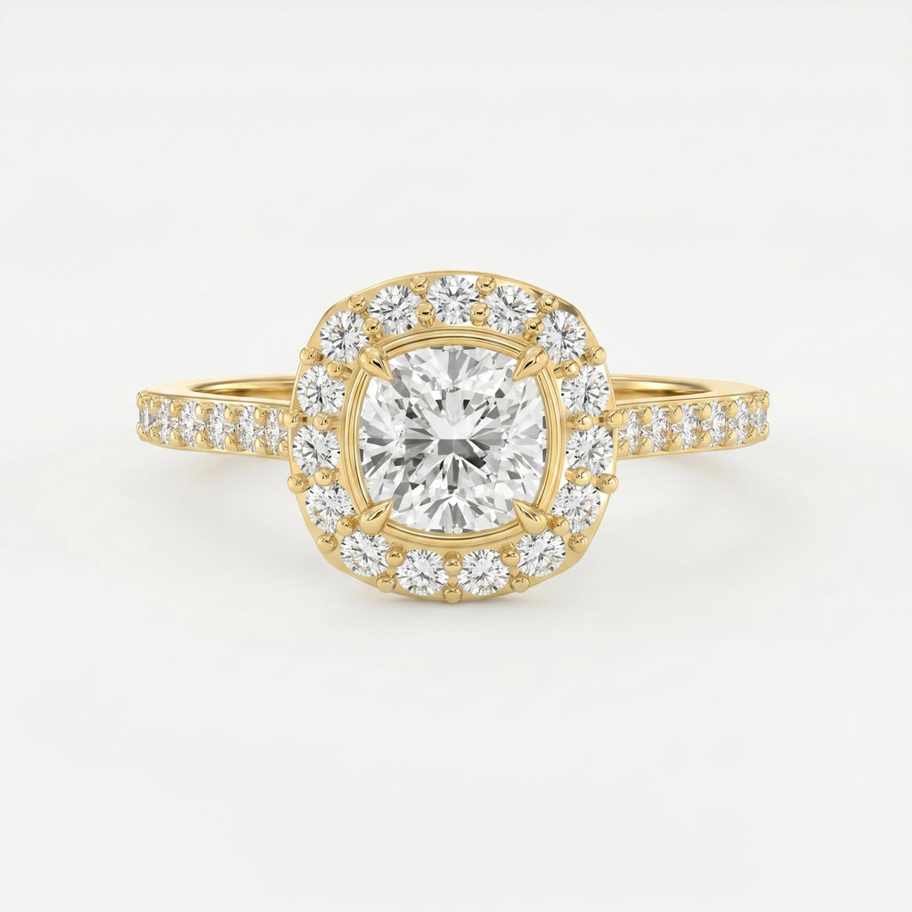 Cushion Shape Round Brilliant Side Stone Engagement Ring