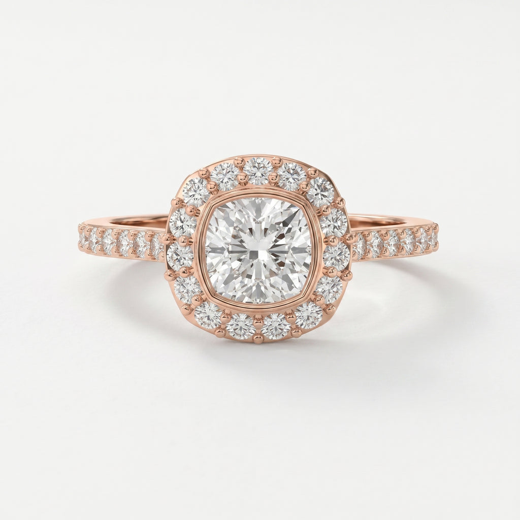 Cushion Shape Round Brilliant Side Stone Engagement Ring