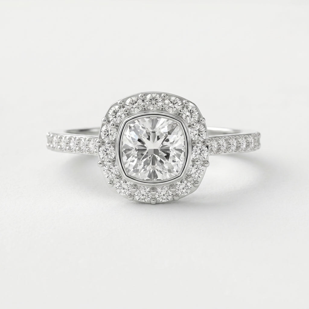 Cushion Shape Round Brilliant Side Stone Engagement Ring