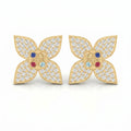 Butterfly Round Diamond with Multicolor Gemstones Stud Fashion Earrings