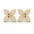 Butterfly Round Diamond with Multicolor Gemstones Stud Fashion Earrings