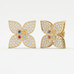 Butterfly Round Diamond with Multicolor Gemstones Stud Fashion Earrings