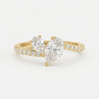 Two-Stone Pear Shaped Diamond Bypass Side Stone Engagement Ring 